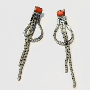 Elegant Silver and Orange Dangle Earrings with Rhinestone Accents